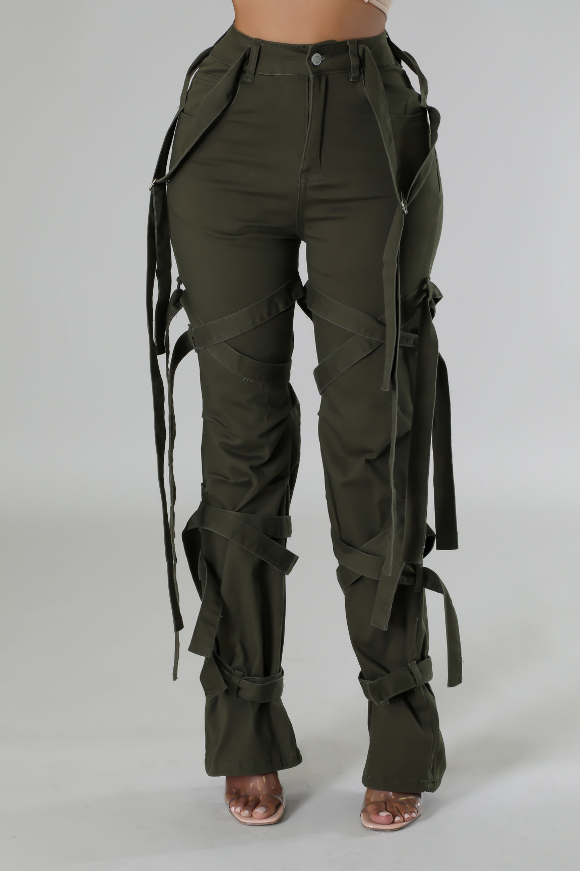 "Tied Up" Strappy Stretch Pants - Olive