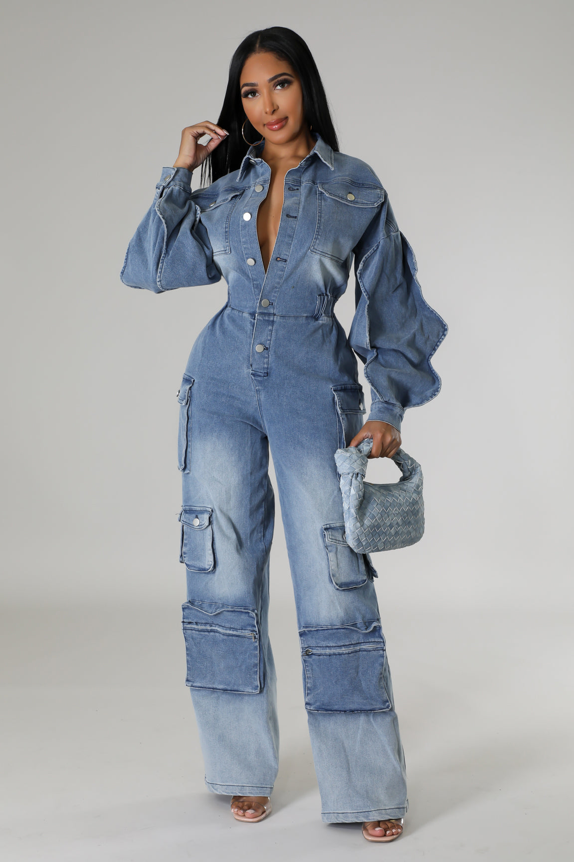 "Turning Heads" Denim Cargo Jumpsuit.