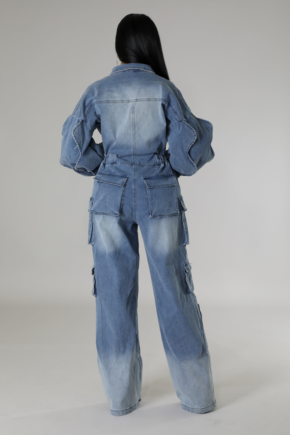 "Turning Heads" Denim Cargo Jumpsuit.