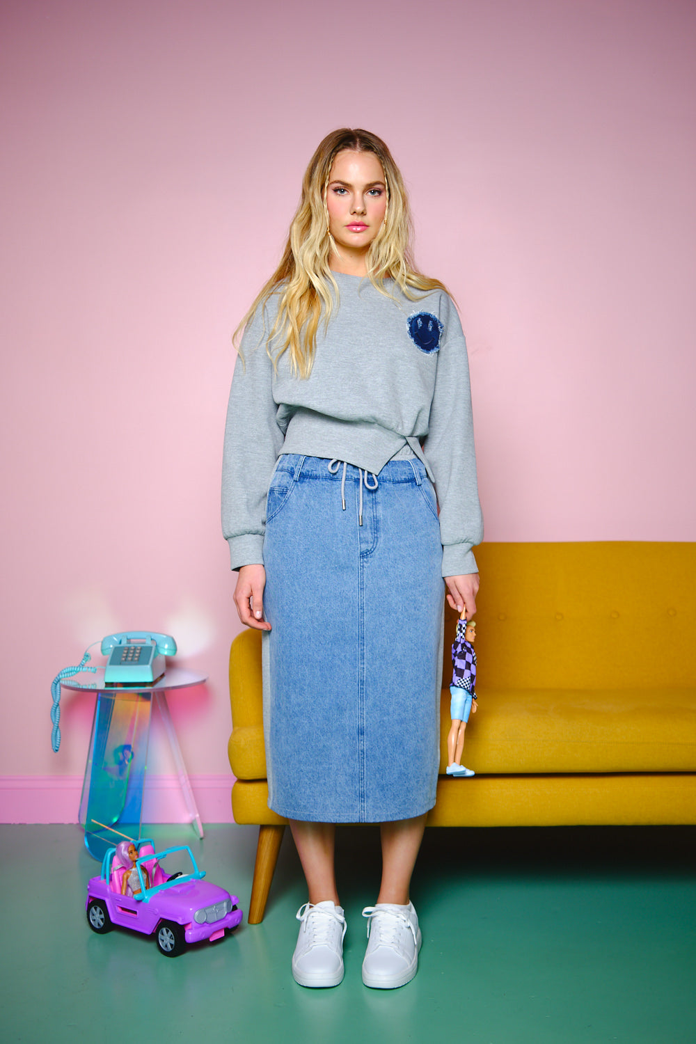 "Twisted Sista" Contrast Midi Skirt