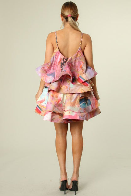 Summer Frill Ruffle Dress - Pastel Print