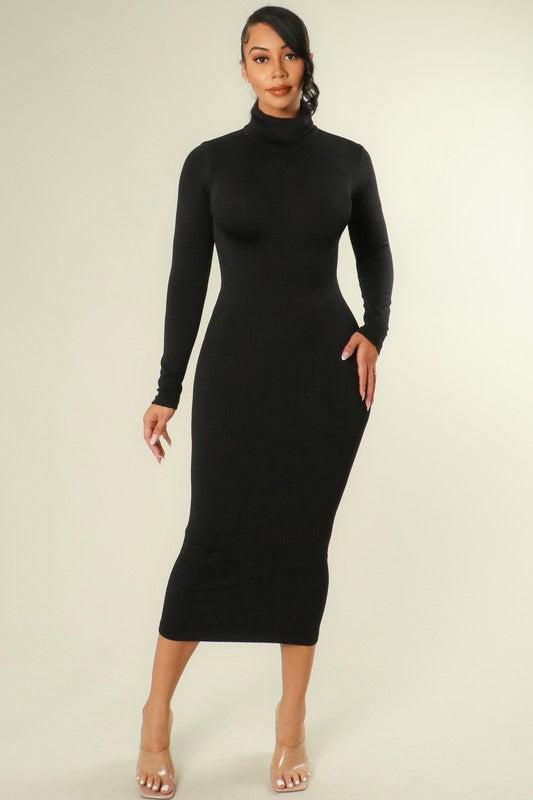 "Hot Mama II" Turtleneck Midi Stretch Dress