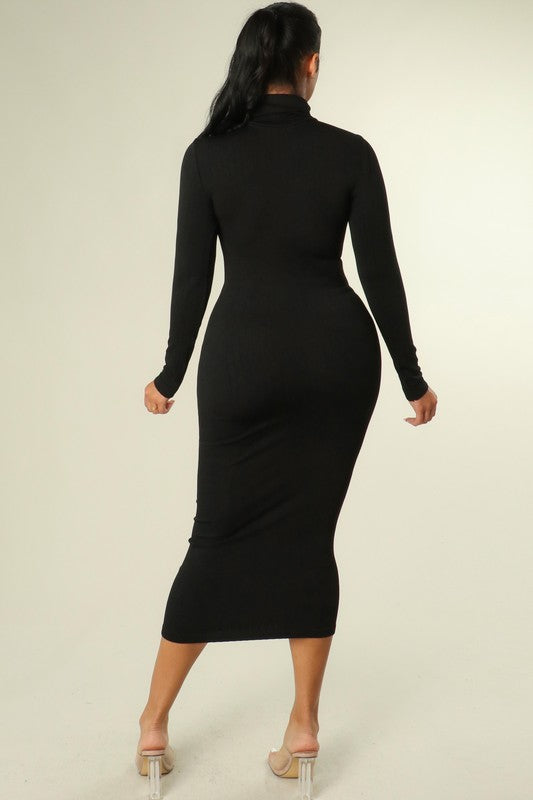 "Hot Mama II" Turtleneck Midi Stretch Dress