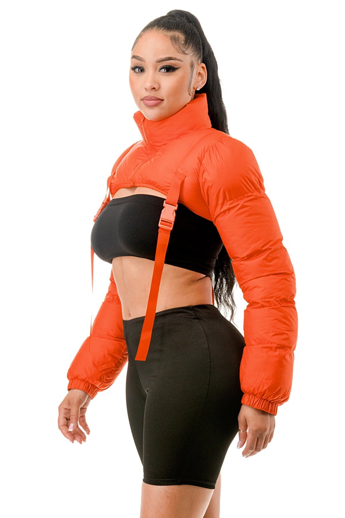 "She Real Cute" Puff Bolero Coat - Orange (Reg & Curvy)