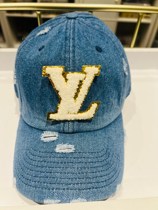 {LV3} Designer Inspired Dad Hat - Medium Blue Denim