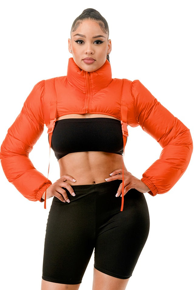 "She Real Cute" Puff Bolero Coat - Orange (Reg & Curvy)