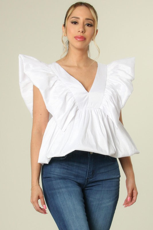 "Tea Time" Ruffle Sleeve - White