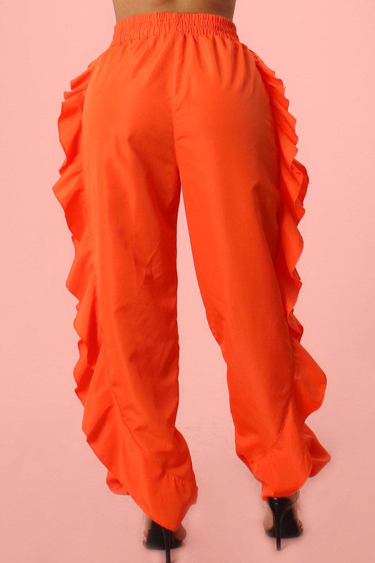 Turning Heads Ruffle Joggers- Orange
