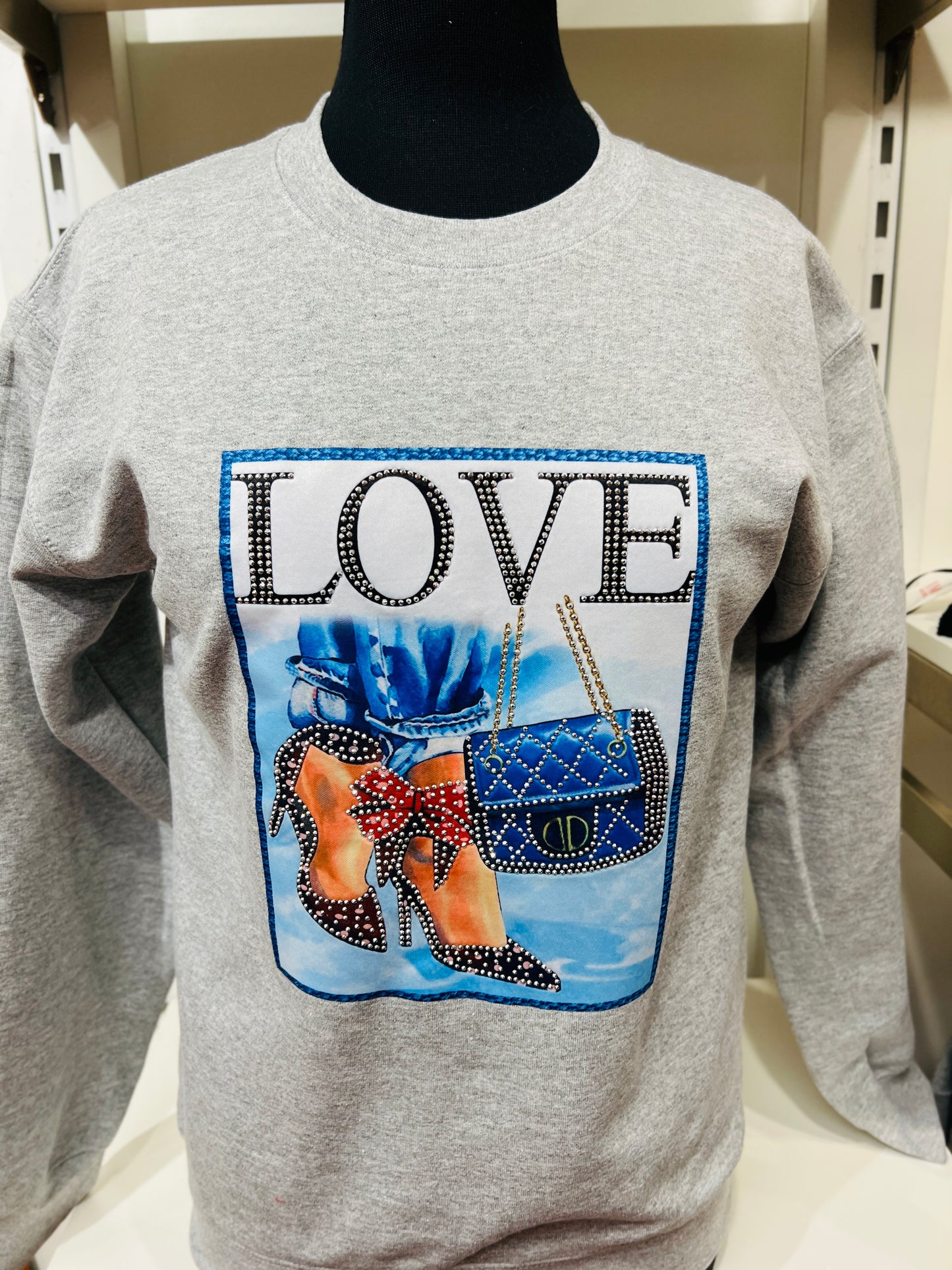 “Love Heels” Embellished Sweatshirt